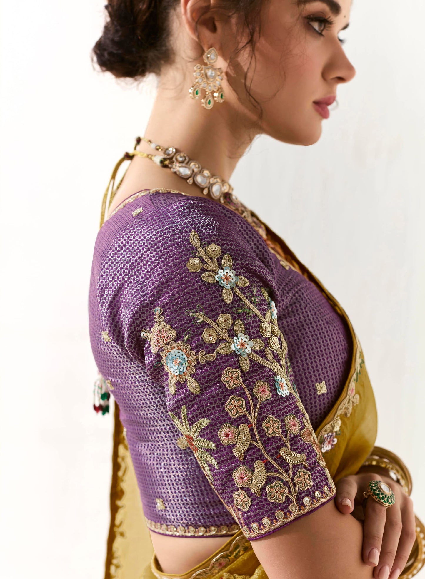 Yellow Organza Tissue Heavy butta embroidery Designer Runway Saree