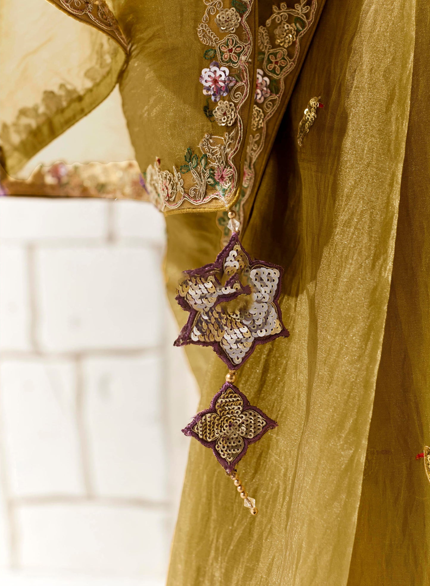 Yellow Organza Tissue Heavy butta embroidery Designer Runway Saree