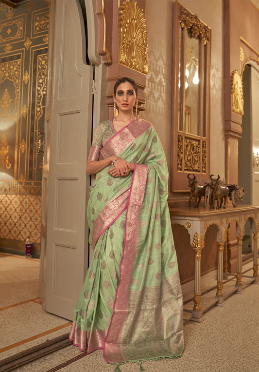 Mint Green Karmani Silk Handloom Saree
