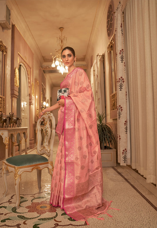 Peach Karmani Silk Handloom Saree