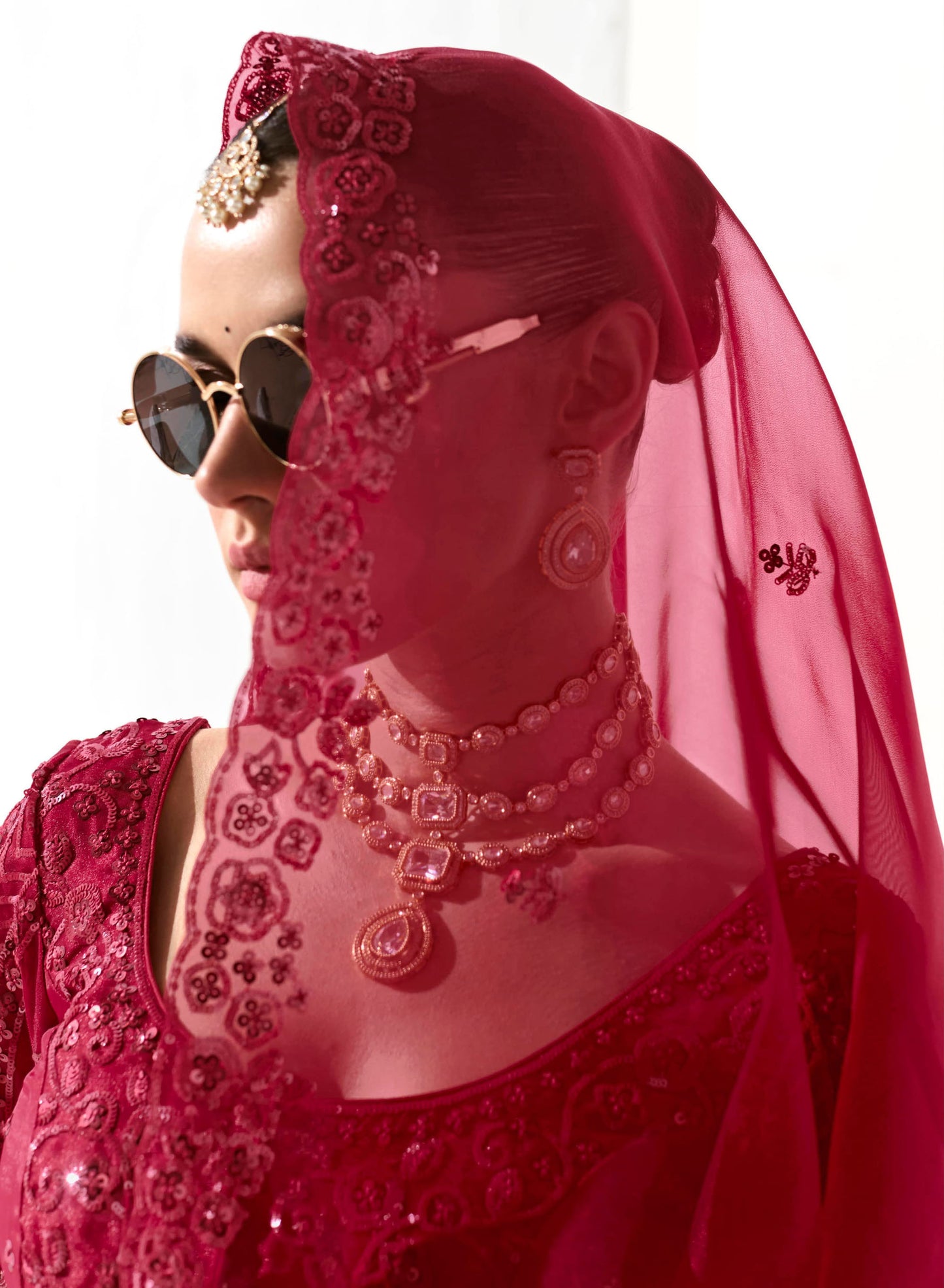 Red Organza Tissue Heavy butta embroidery Designer Runway Saree