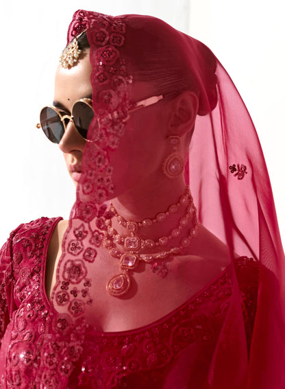 Red Organza Tissue Heavy butta embroidery Designer Runway Saree