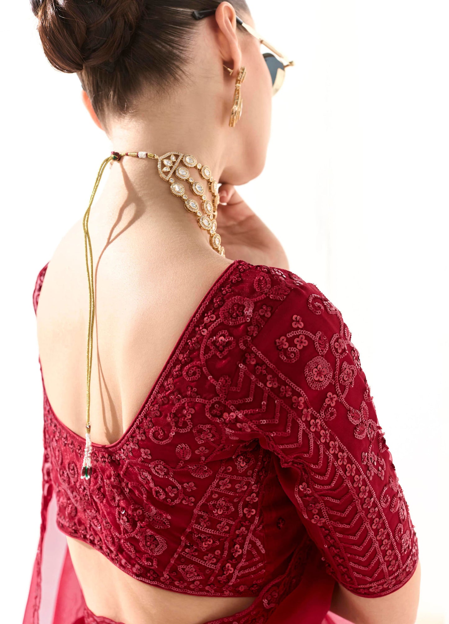 Red Organza Tissue Heavy butta embroidery Designer Runway Saree