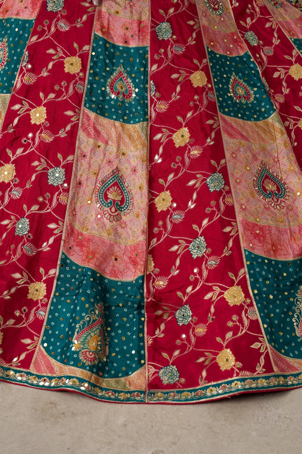 Multi Color & Blue Chinnon Thread & Zari Work Bridesmaid Lehenga for Wedding