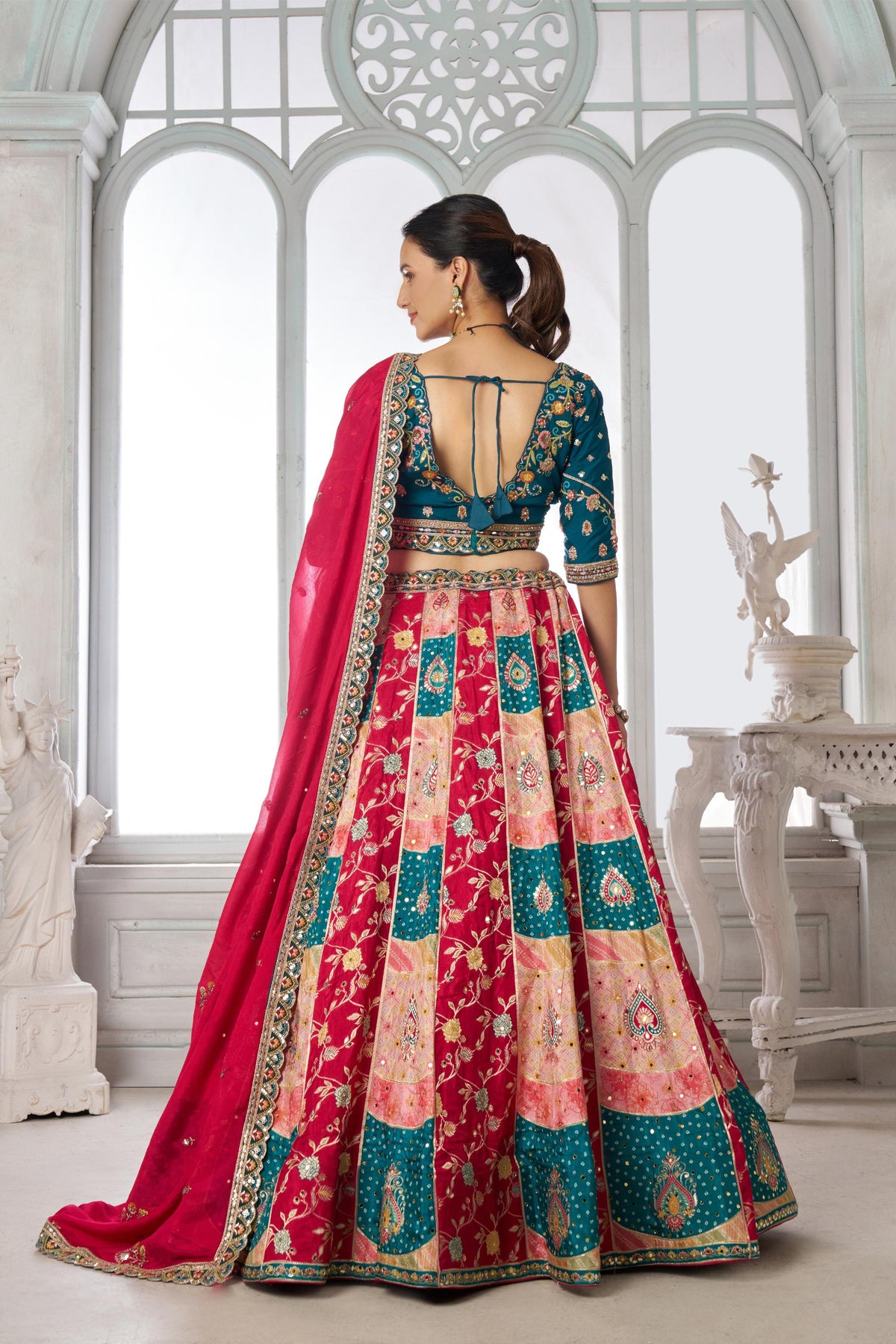 Multi Color & Blue Chinnon Thread & Zari Work Bridesmaid Lehenga for Wedding