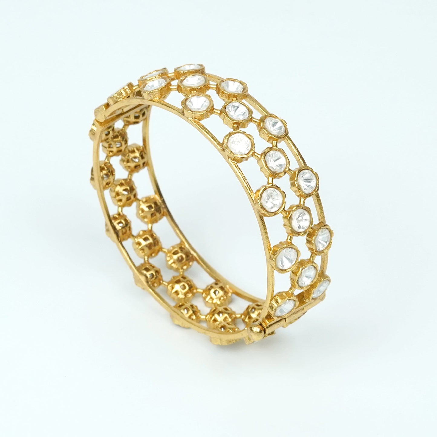 Zevar Club 22K Gold-Plated Handcrafted White Kundan Studded Openable Bangle-Style Bracelet