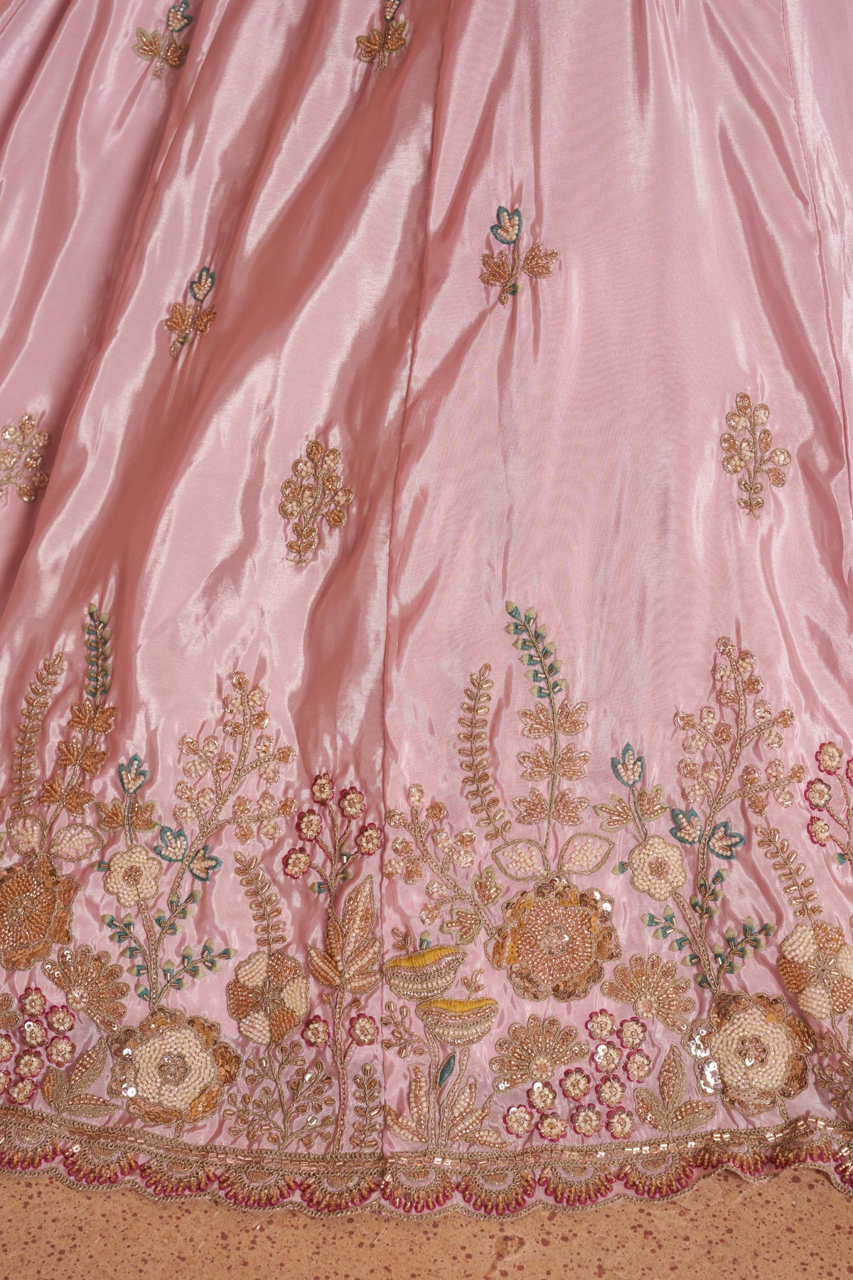 Pink Art Silk Cut dana and Resham Embroidered Engagement Lehenga