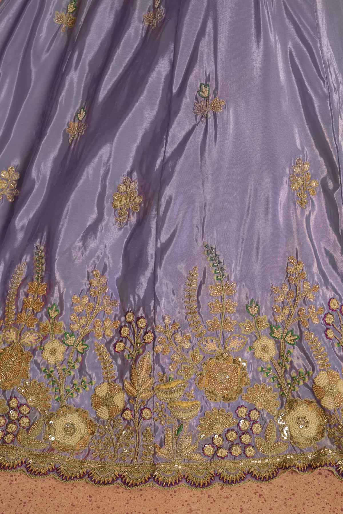 Purple Art Silk Cut dana and Resham Embroidered Wedding Guest Lehenga
