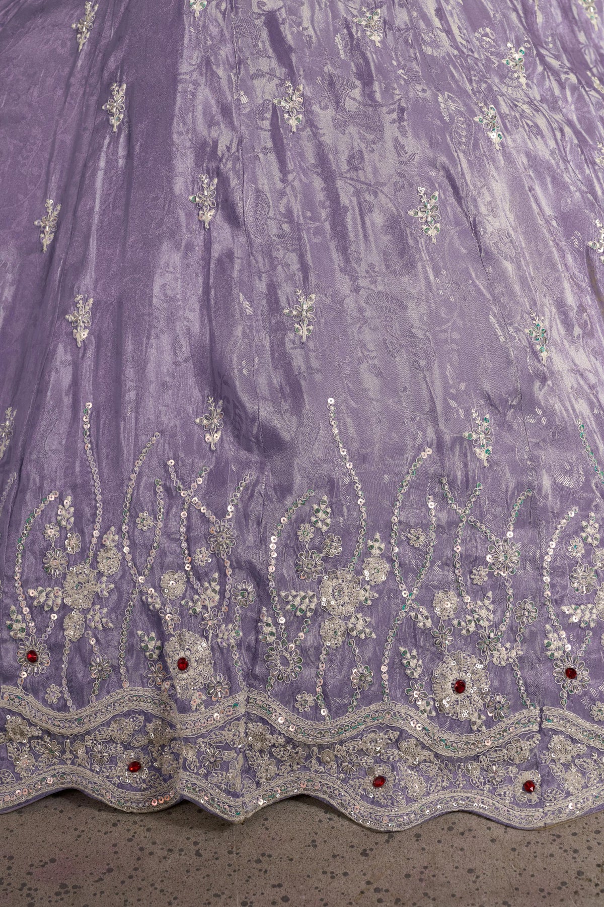 Purple Zari Tissue Beaded & Thread Embroidered Sangeet Lehenga for Bride