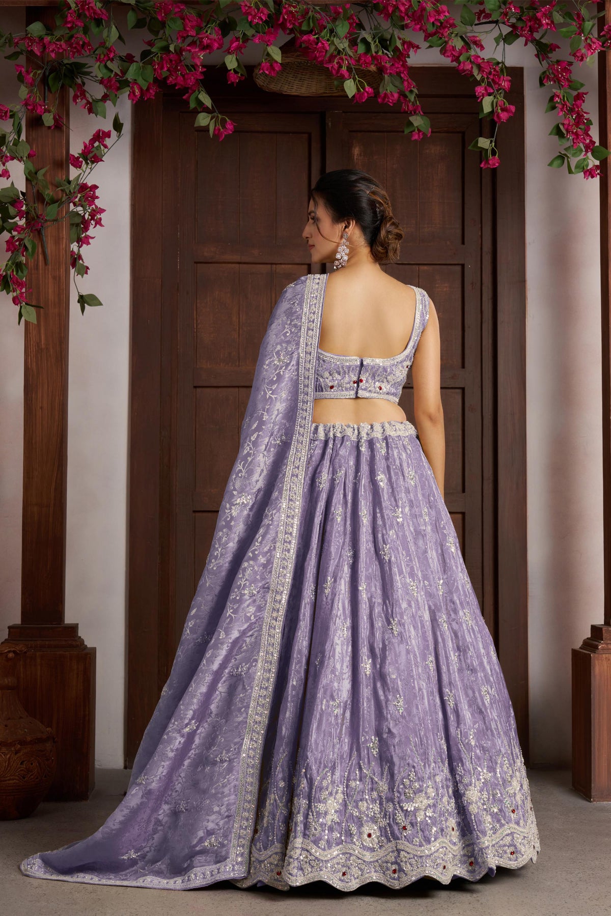 Purple Zari Tissue Beaded & Thread Embroidered Sangeet Lehenga for Bride