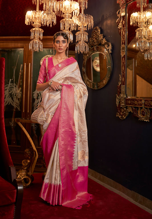 Off white Kshimmer Silk Handloom Saree
