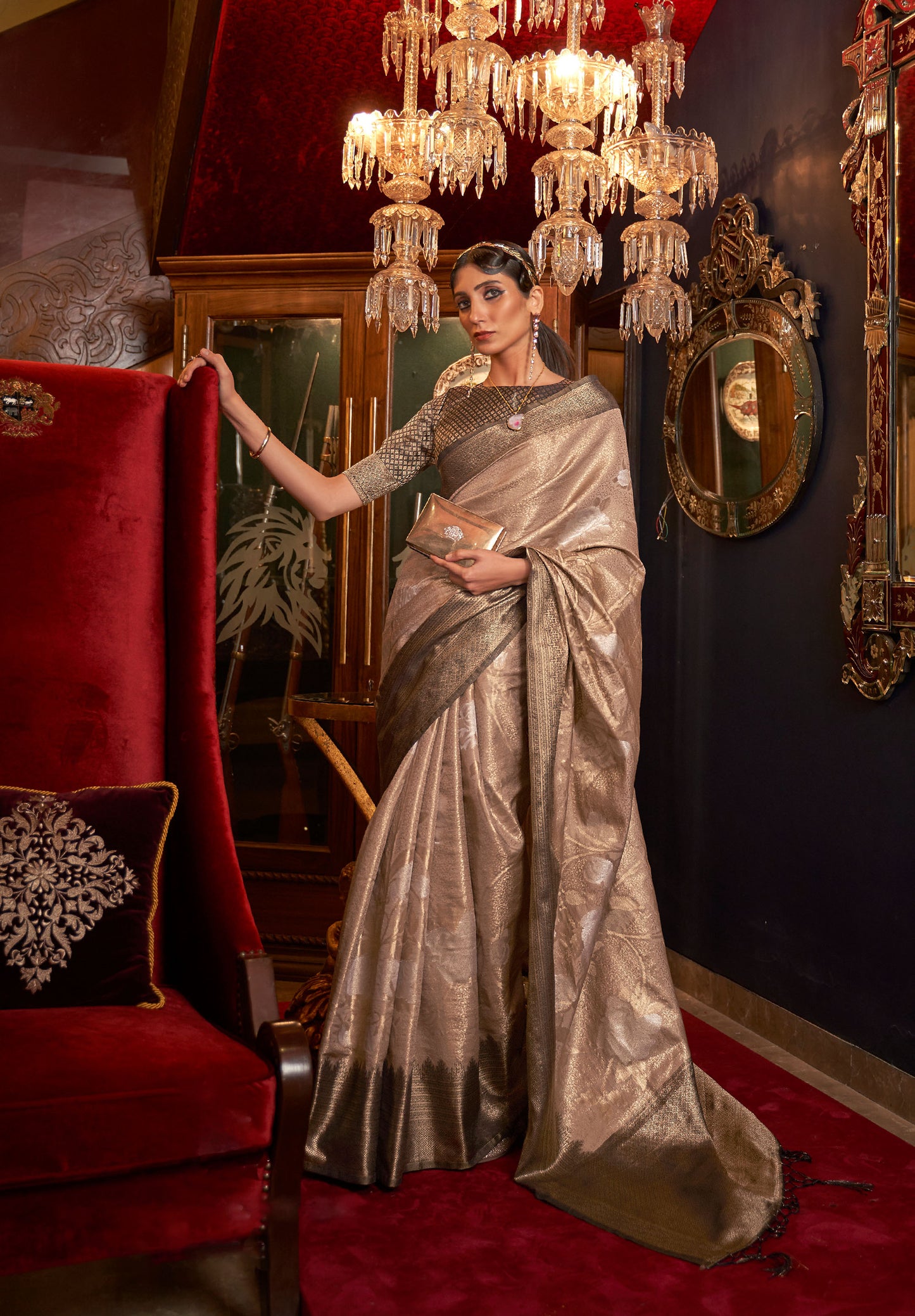 Antique Copper Kshimmer Silk Handloom Saree