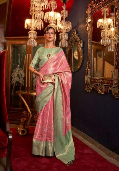 Pink Kshimmer Silk Handloom Saree