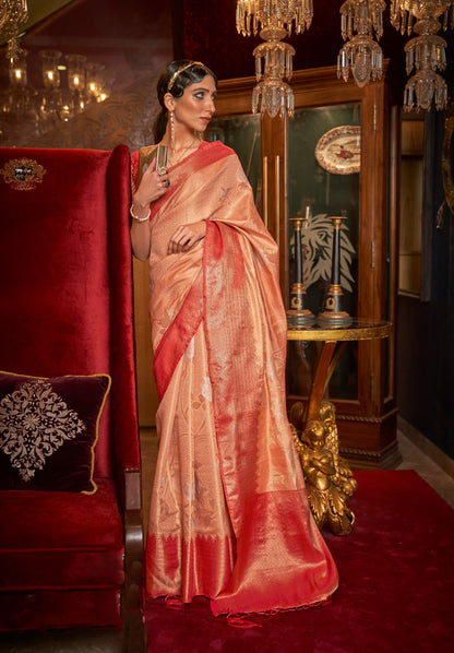 Peach Kshimmer Silk Handloom Saree