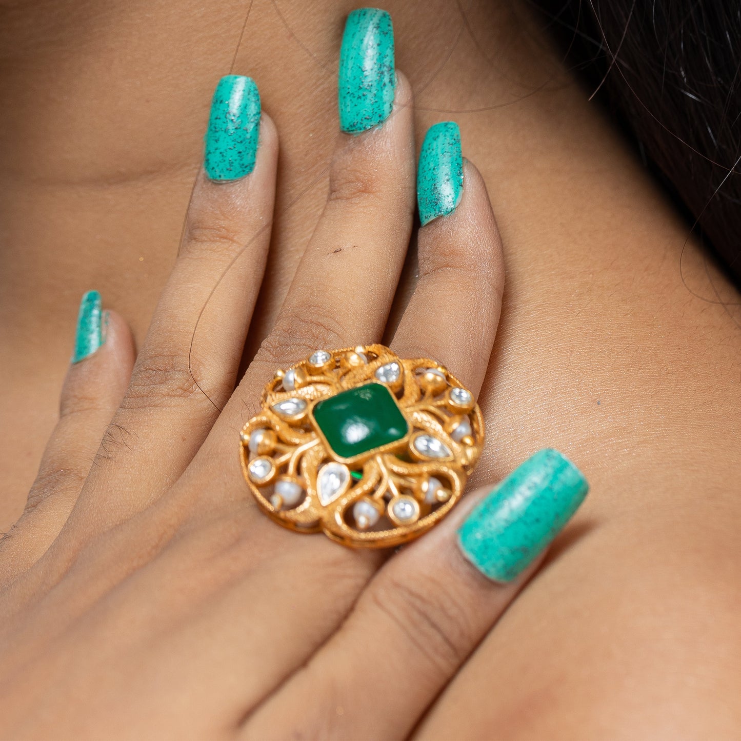 Antique Semi Precious Adjustable Statement Ring