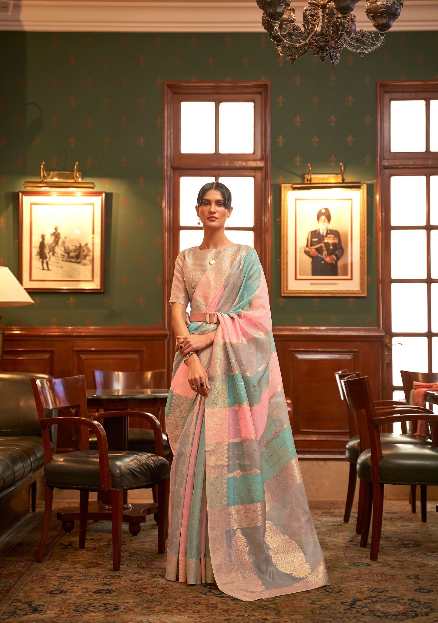 Grey Multi color Kenzo Organza Saree