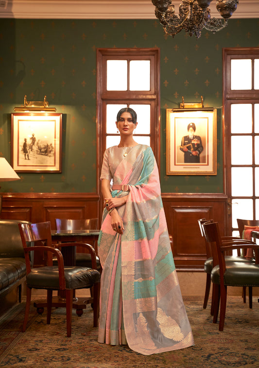 Grey Multi color Kenzo Organza Saree