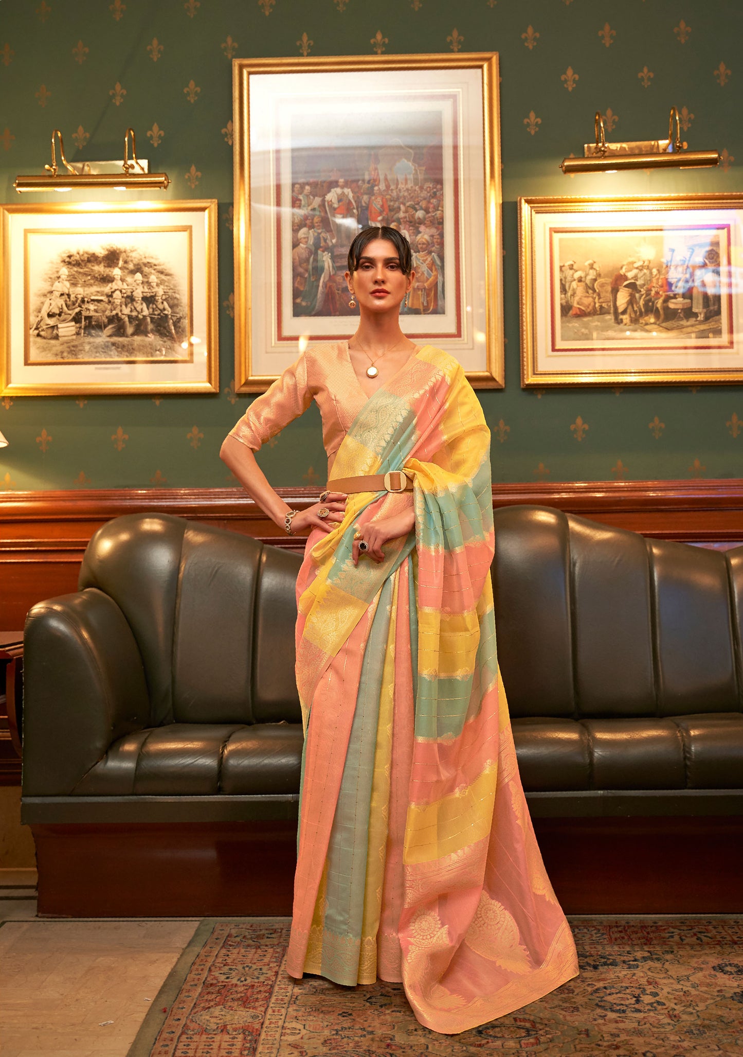 Yellow Multi color Kenzo Organza Saree