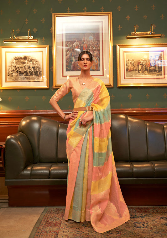 Yellow Multi color Kenzo Organza Saree
