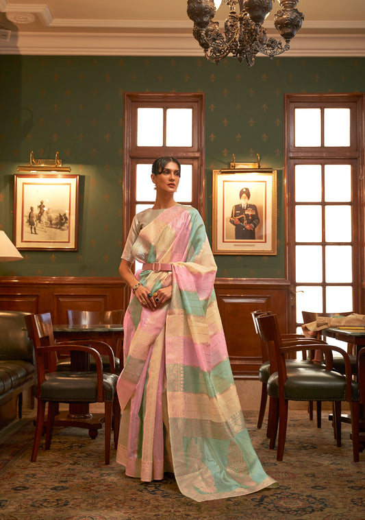 Beige Multi color Kenzo Organza Saree