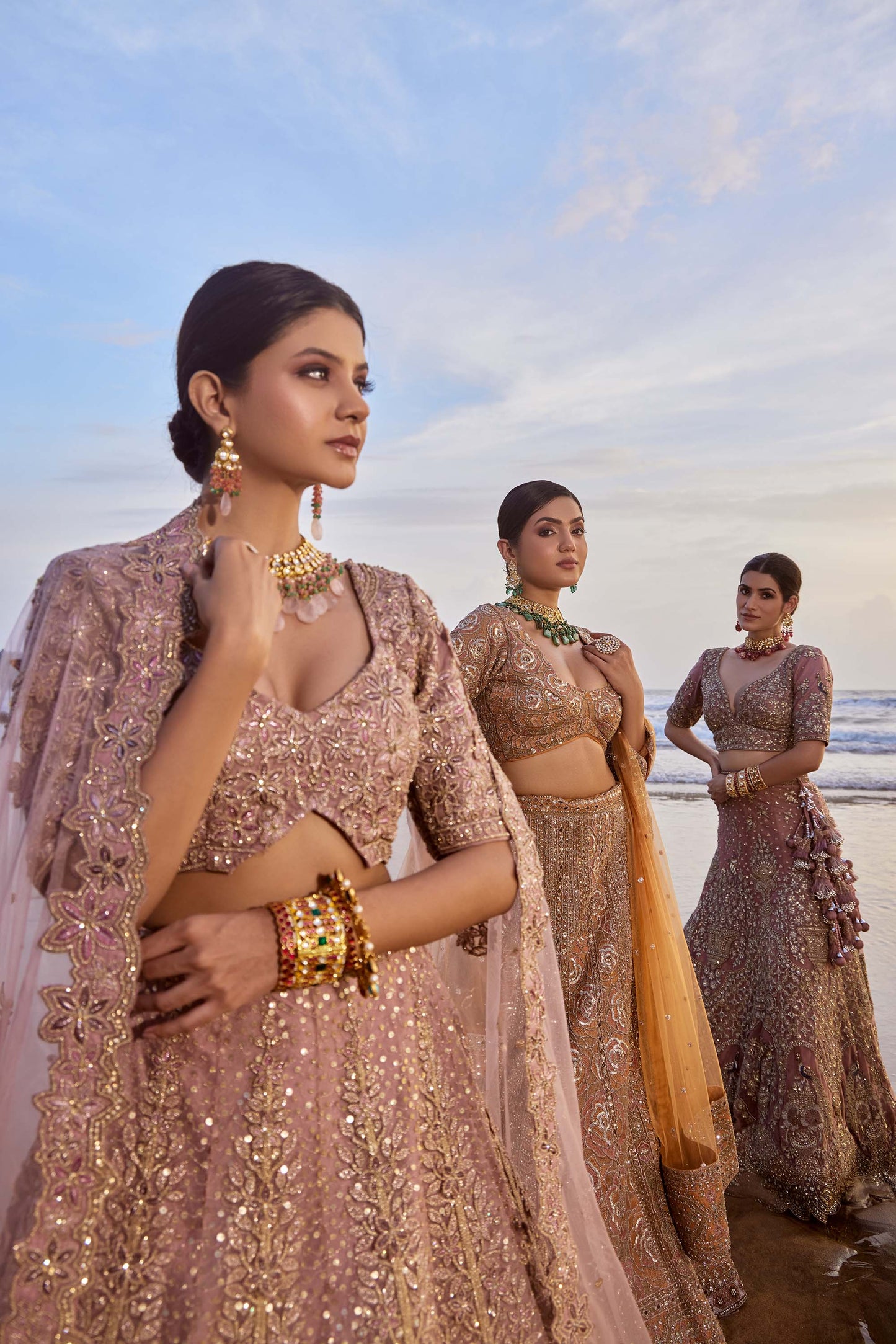 Mahavir Machine Embroidered Net, Silk Light Pink Bridal lehenga