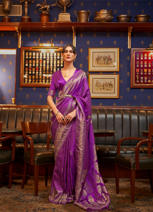 Purple Kazel Satin Silk Woven Saree