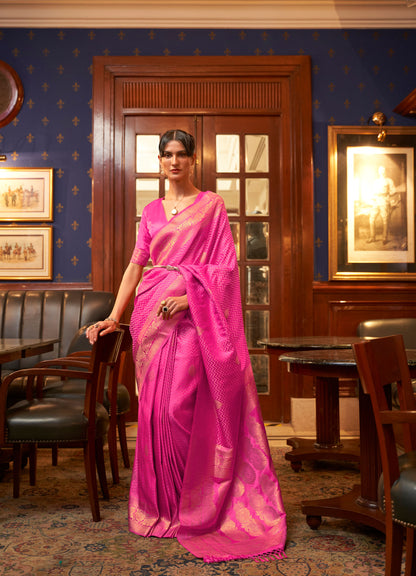 Pink Kazel Satin Silk Woven Saree