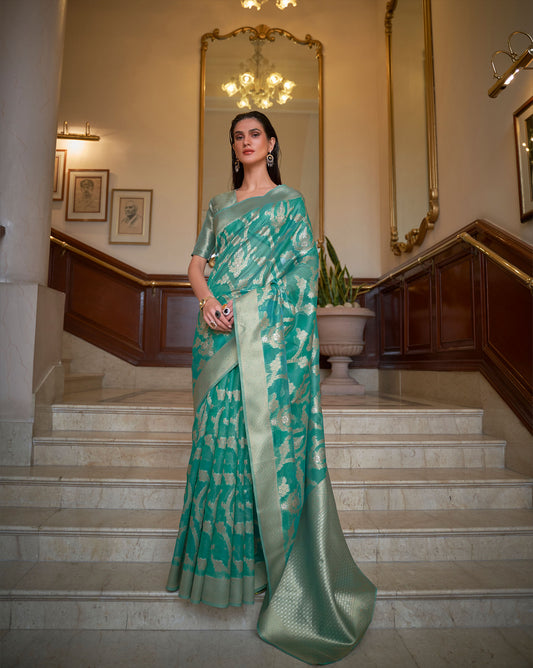 Green Keesha Organza Two tone Handloom Saree