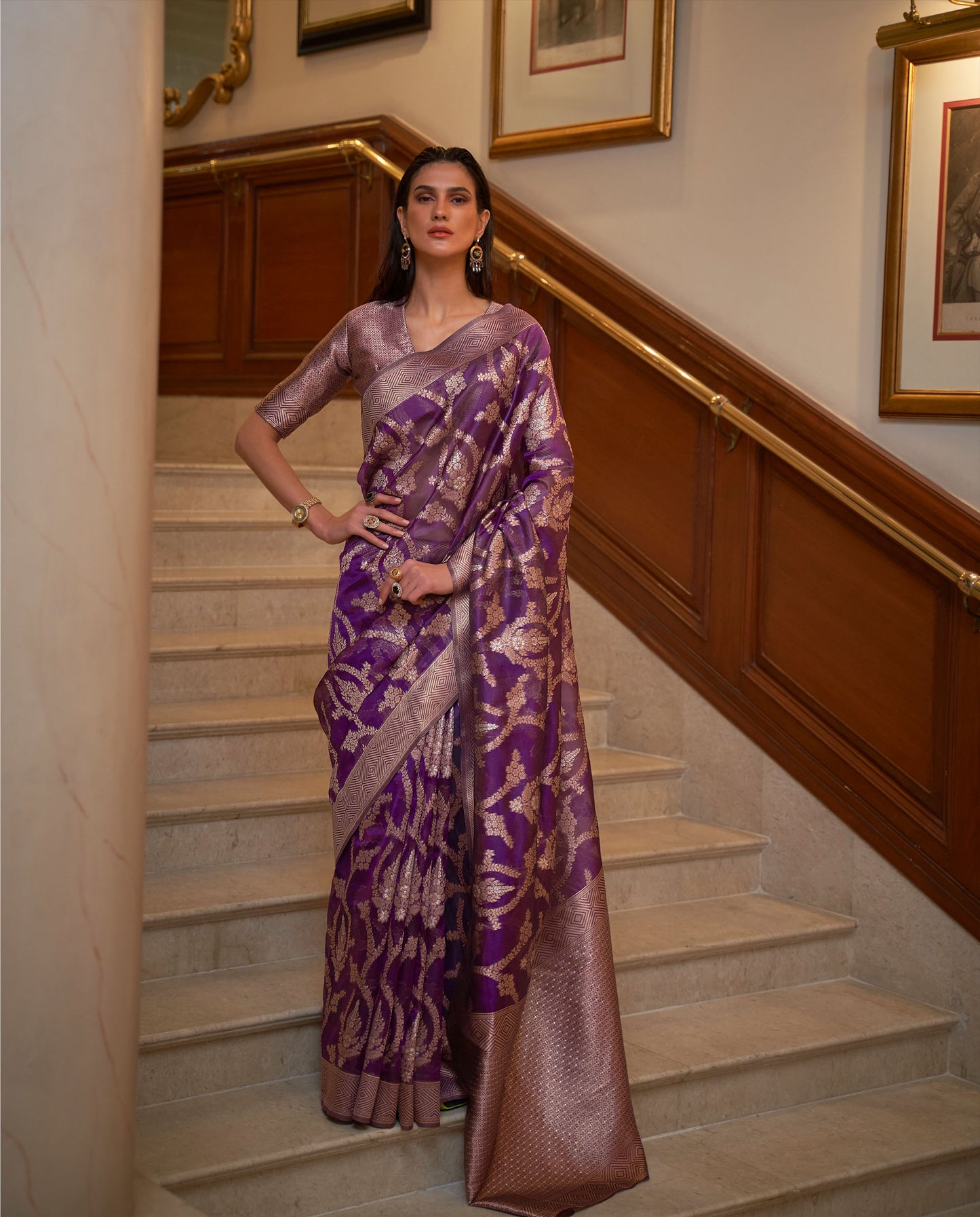 Purple Keesha Organza Two tone Handloom Saree