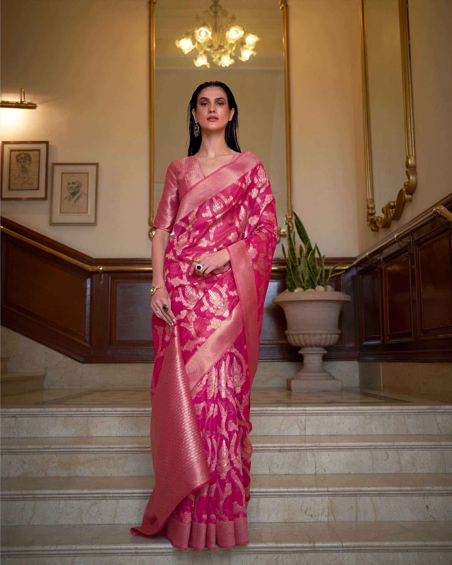Pink Keesha Organza Two tone Handloom Saree