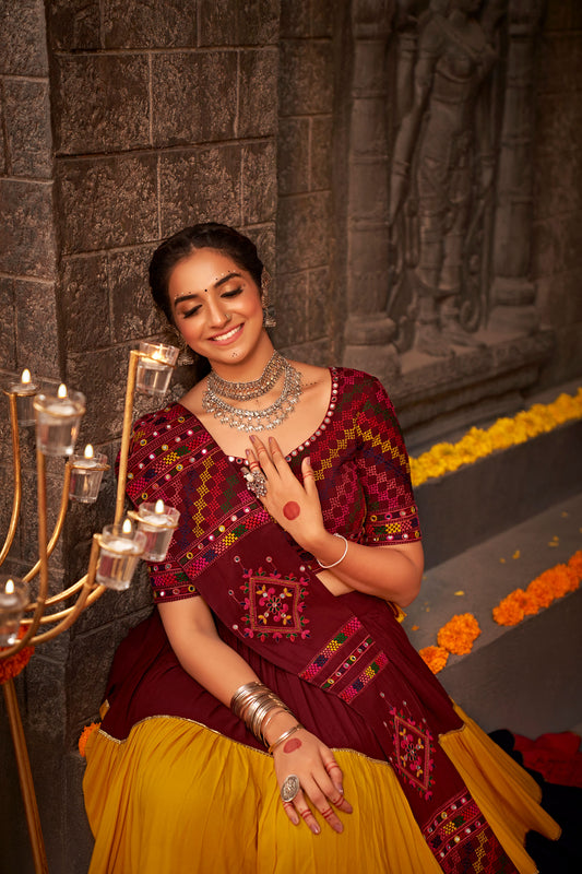 Multi Color Viscose Rayon Mirror Work Navratri Chaniya Choli