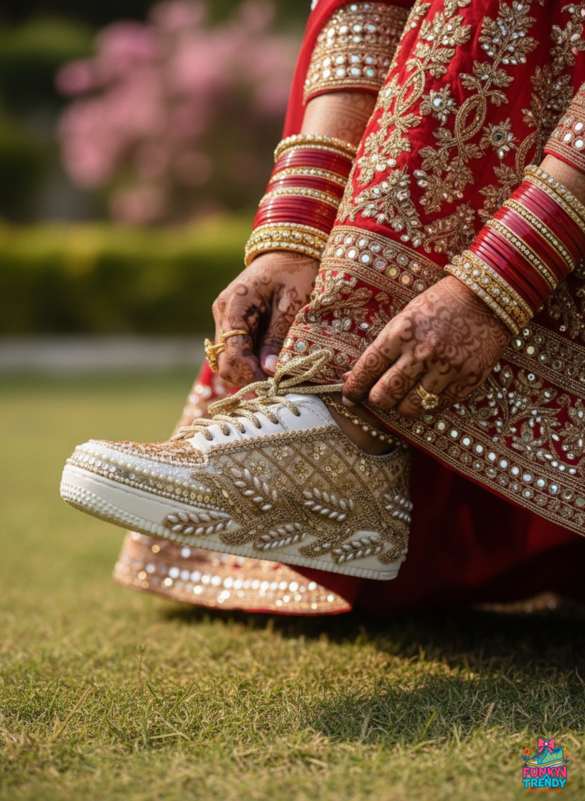 Golden Sequin Bridal Sneakers – Handcrafted Wedding Shoes for Brides