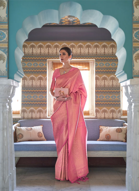 Pink Kumbhi Silk - Petals Handloom Saree