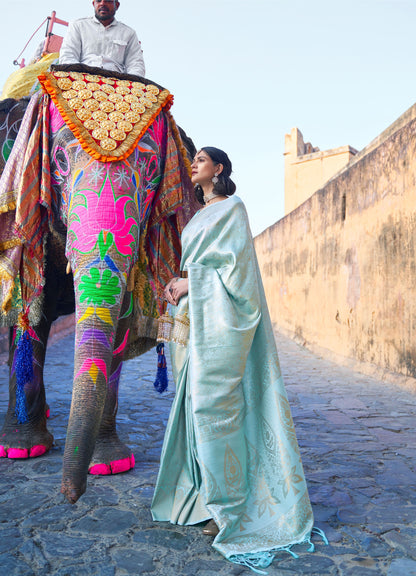 Light blue Kumbhi Silk - Grande  Handloom Saree