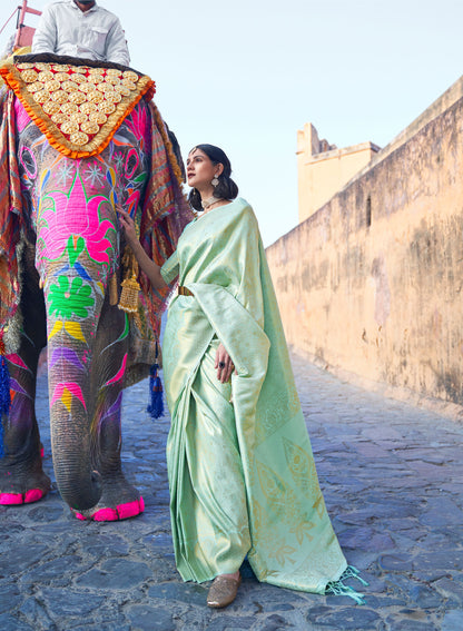 Light Green Kumbhi Silk - Grande  Handloom Saree