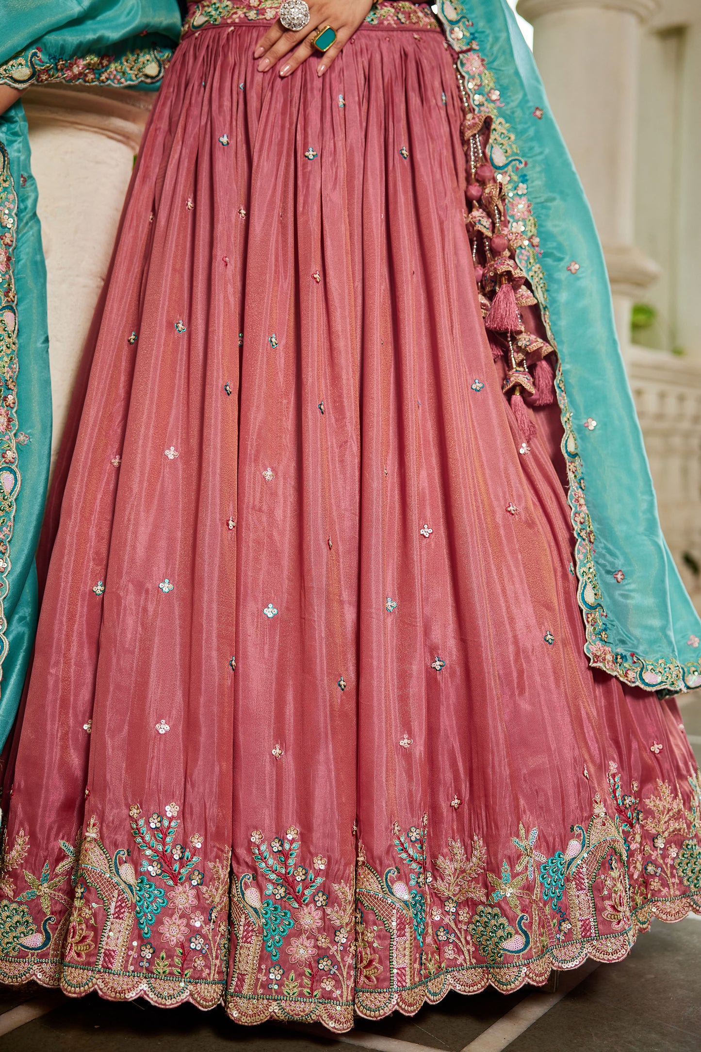 Pink colour Satin Sequins embroidery Lehenga choli & Dupatta