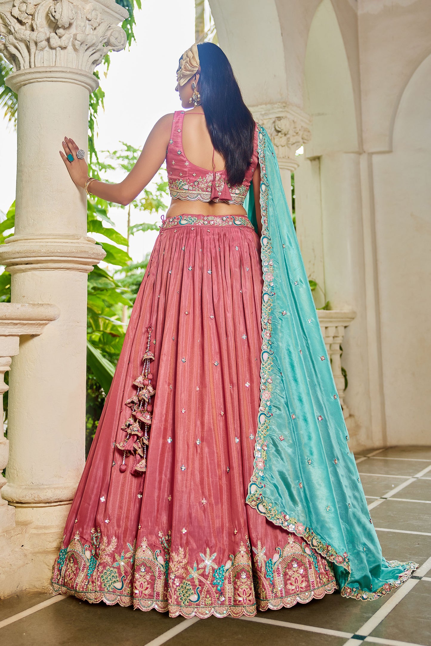 Pink colour Satin Sequins embroidery Lehenga choli & Dupatta