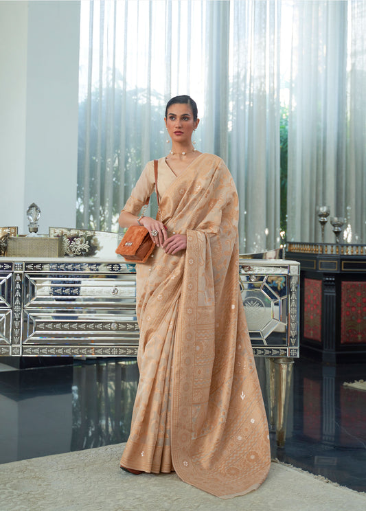 Beige Kashidha Lucknowi Chikankari woven saree