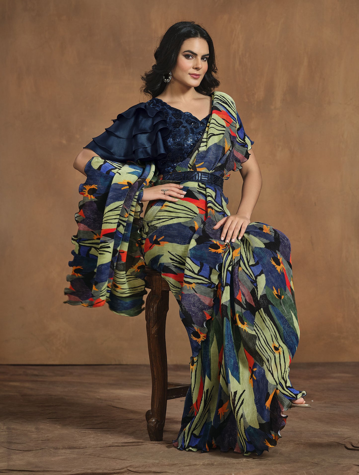 Multi Color Satin Silk Readymade Digital Printed Saree