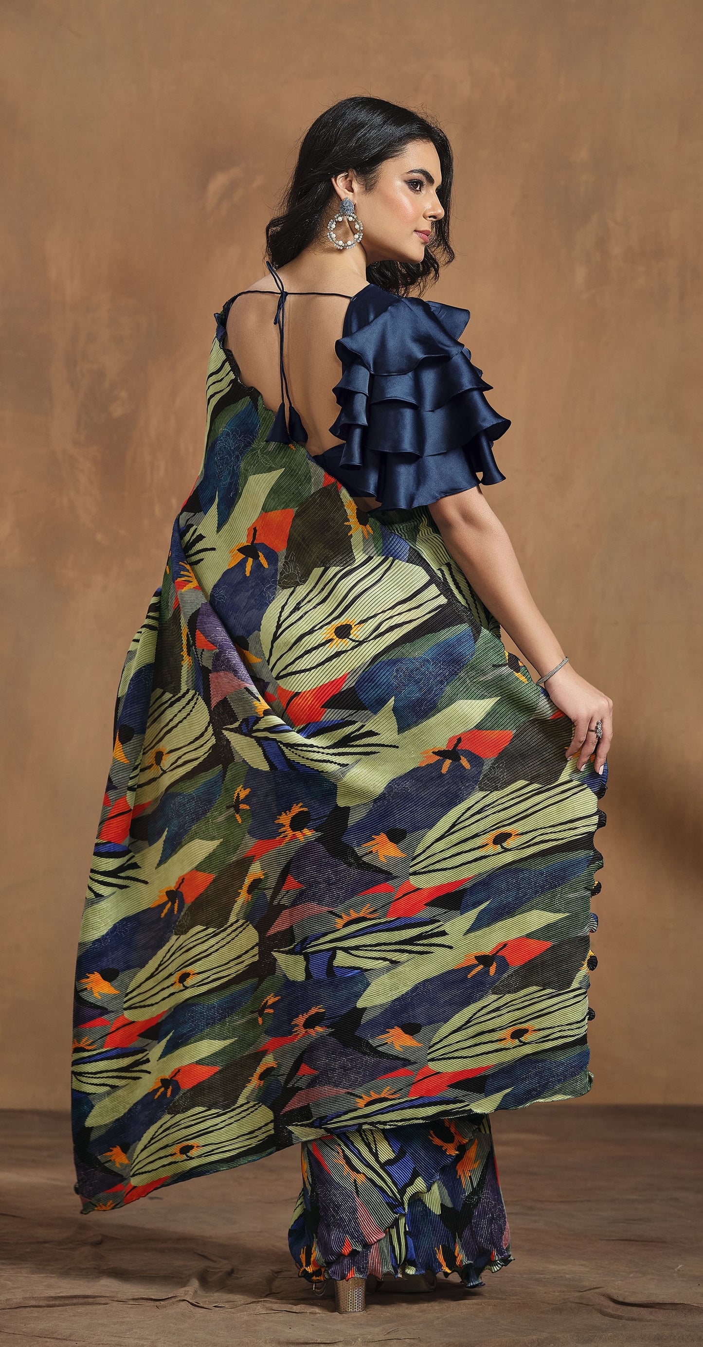 Multi Color Satin Silk Readymade Digital Printed Saree