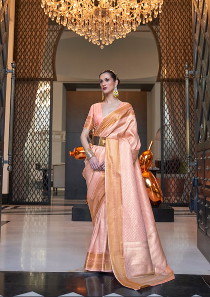 Peach Khitaab Silk Handloom Saree
