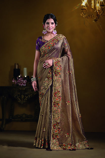 Wine Banarasi Crush Khatli work Festive Saree
