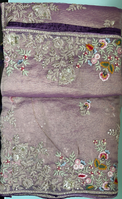 Purple Banarasi Crush Khatli work Saree