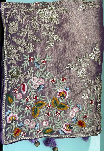 Purple Banarasi Crush Khatli work Saree