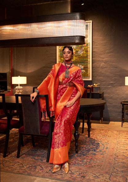 Red Karzoe Silk Pure Chaap Handloom Saree