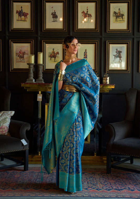 Blue Karzoe Silk Pure Chaap Handloom Saree