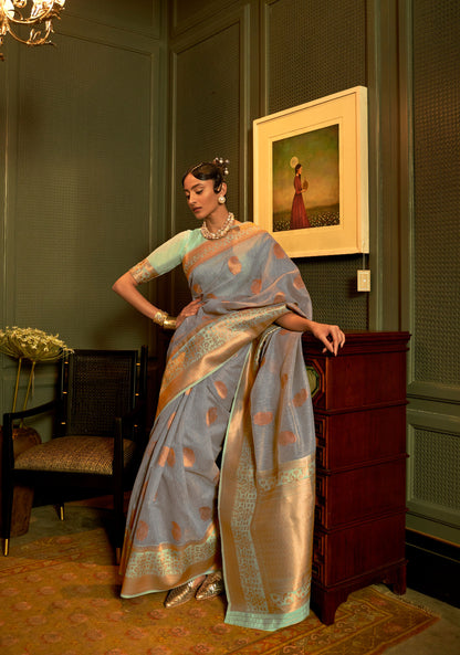 Deep Blue Keith Linen Zari woven Saree