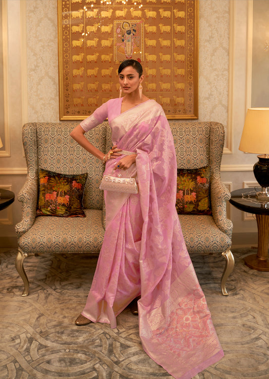 Pink Kyma Silk Modal Handloom Saree