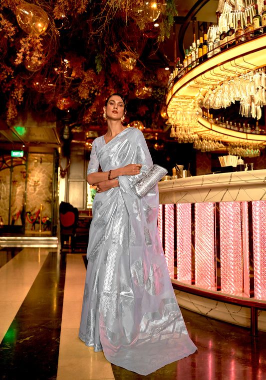 Grey Krown Silk Modal Zari woven saree