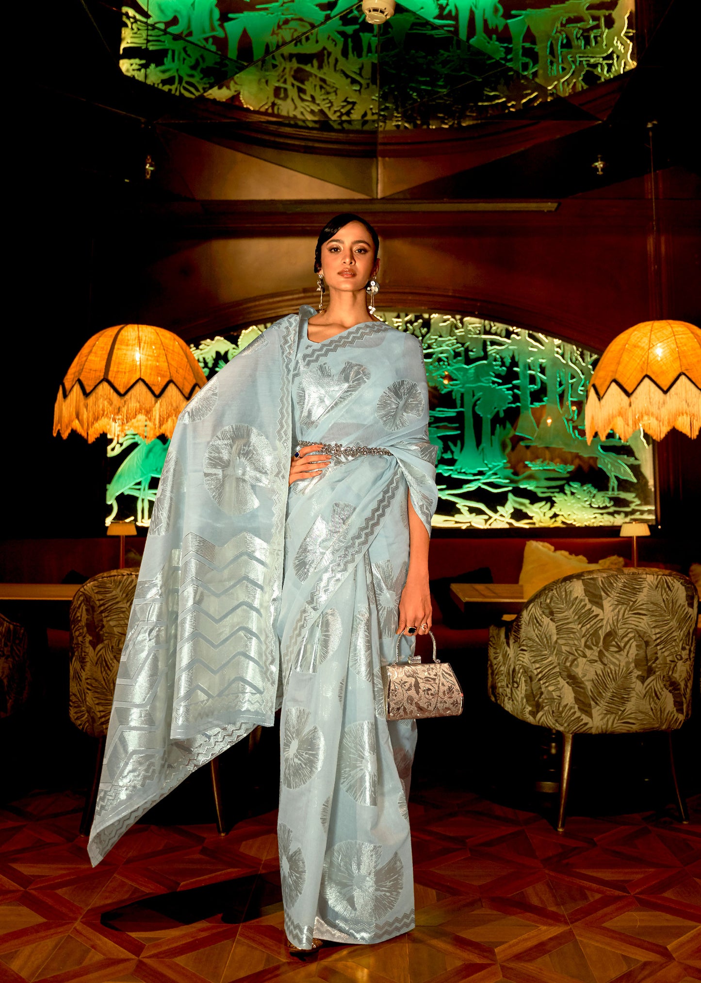 Blue Krown Silk Modal Zari woven saree